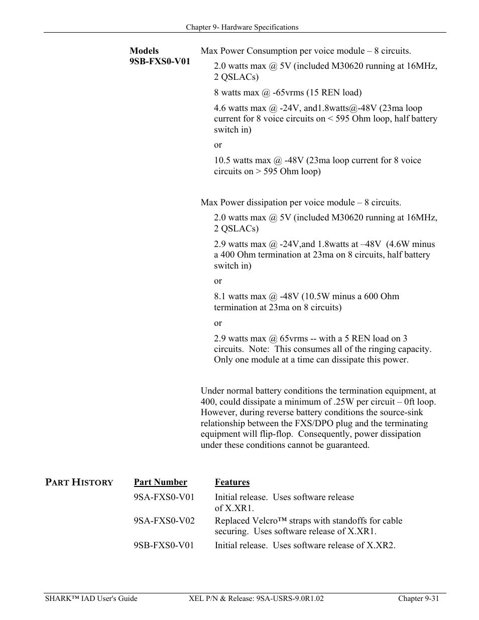 Part history, Part history -31 | Verilink XEL XSP-100 SHARK IAP (9SA-USRS-9.0R1.02) Product Manual User Manual | Page 231 / 262