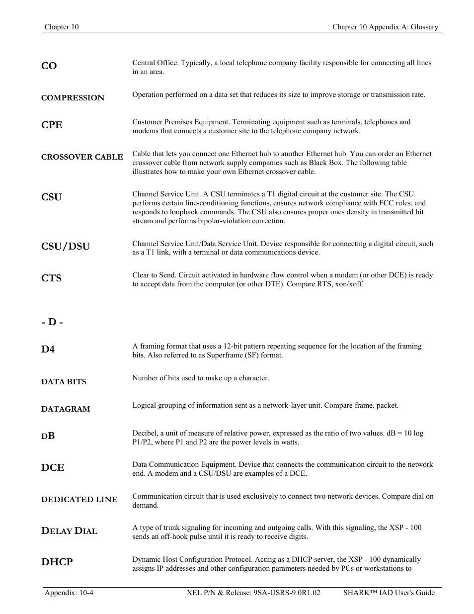 Csu/dsu, D - d4, Dhcp | Verilink XEL XSP-100 SHARK IAP (9SA-USRS-9.0R1.02) Product Manual User Manual | Page 246 / 262
