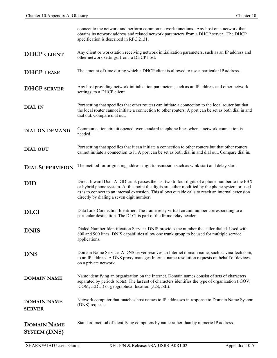 Dhcp, Dlci, Dnis | Dns) | Verilink XEL XSP-100 SHARK IAP (9SA-USRS-9.0R1.02) Product Manual User Manual | Page 247 / 262