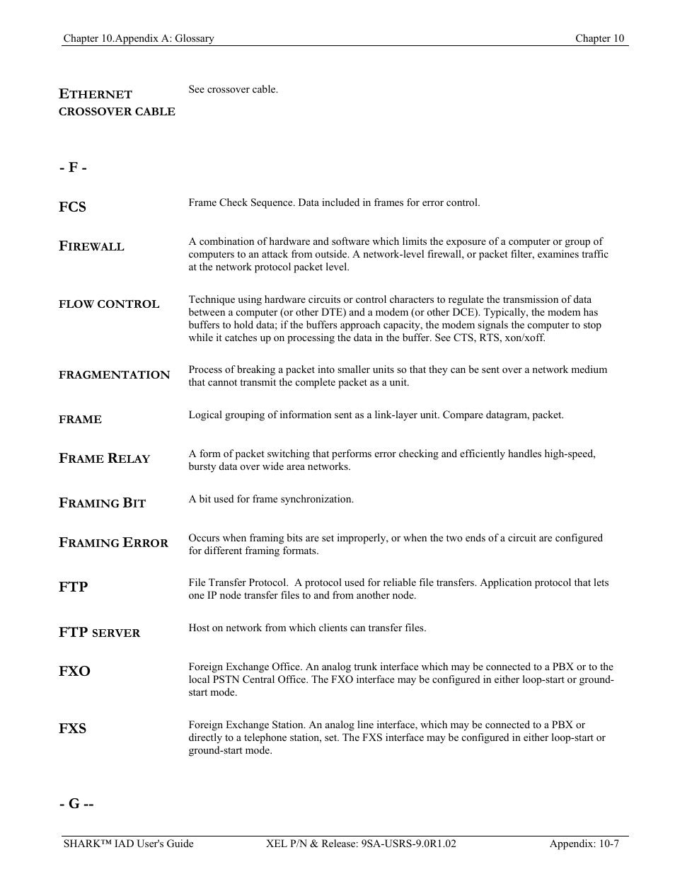 F - fcs | Verilink XEL XSP-100 SHARK IAP (9SA-USRS-9.0R1.02) Product Manual User Manual | Page 249 / 262