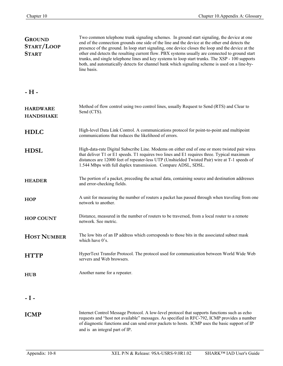 Hdlc, Hdsl, I - icmp | Verilink XEL XSP-100 SHARK IAP (9SA-USRS-9.0R1.02) Product Manual User Manual | Page 250 / 262