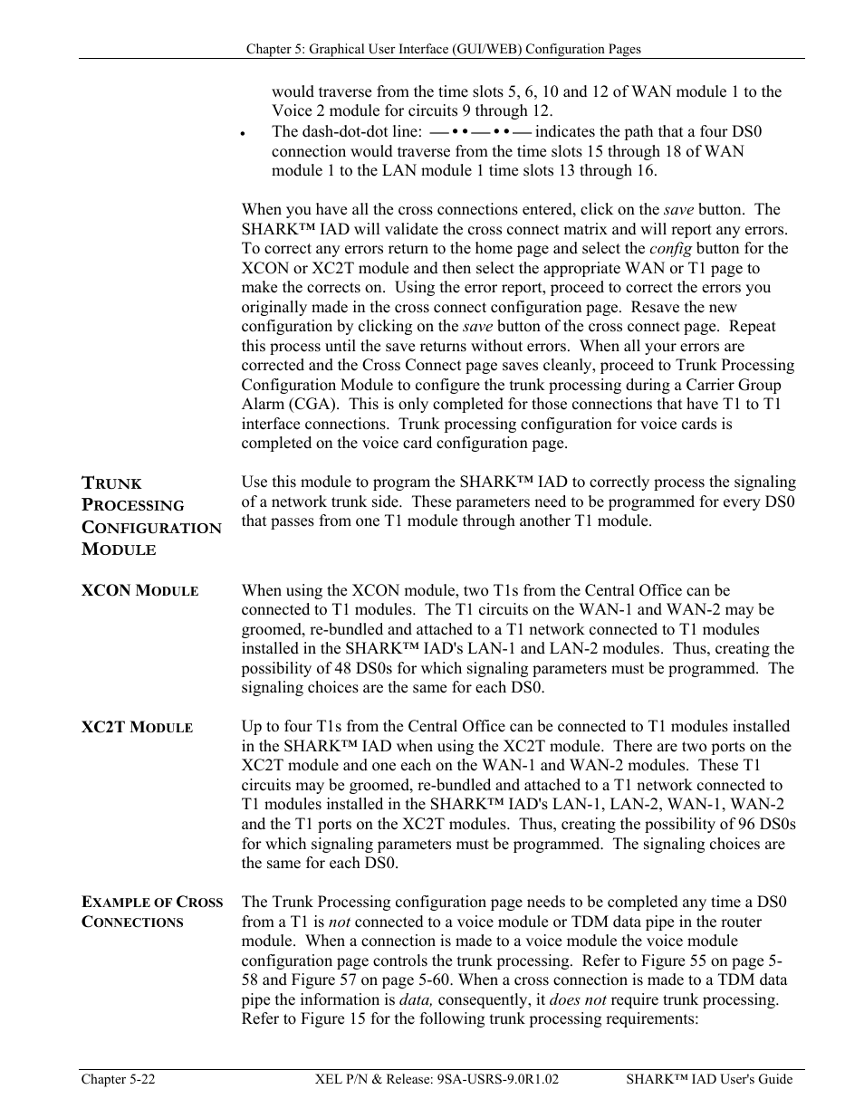 Xcon module, Xc2t module, Example of cross connections | Trunk processing configuration module -22, Xcon m, Odule, Xc2t m, Xample of, Ross, Onnections | Verilink XEL XSP-100 SHARK IAP (9SA-USRS-9.0R1.02) Product Manual User Manual | Page 76 / 262
