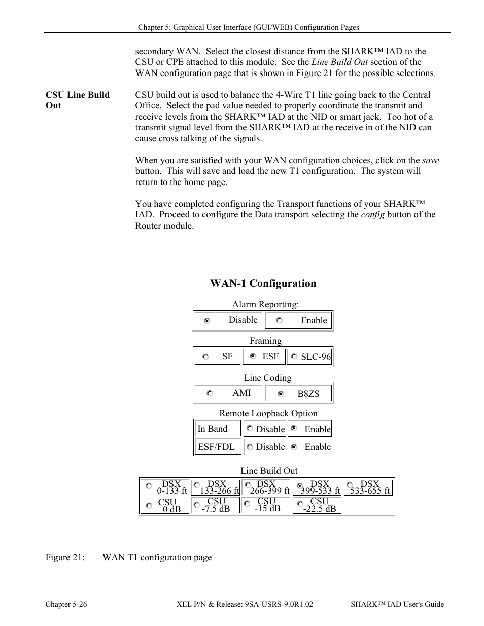 Csu line build out, Csu line build out -26, Igure | Wan t1 | Verilink XEL XSP-100 SHARK IAP (9SA-USRS-9.0R1.02) Product Manual User Manual | Page 80 / 262
