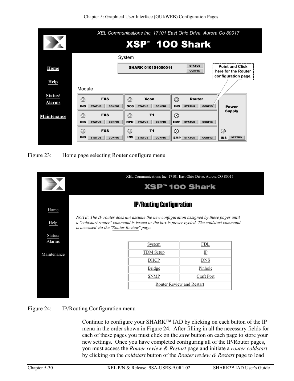 Facilities data link (fdl), Enabling the fdl, Igure | Outer configure menu, Ip/r, Outing, Onfiguration menu, Xsp 1oo shark, Ip/routing configuration | Verilink XEL XSP-100 SHARK IAP (9SA-USRS-9.0R1.02) Product Manual User Manual | Page 84 / 262
