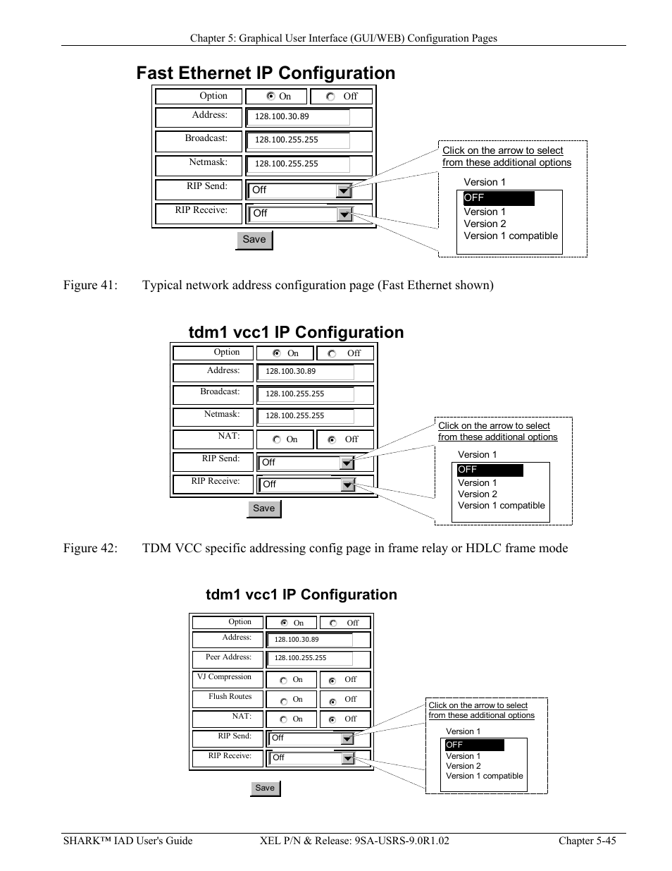 Igure, Thernet shown, Tdm vcc | Hdlc, Frame mode, Fast ethernet ip configuration, Tdm1 vcc1 ip configuration | Verilink XEL XSP-100 SHARK IAP (9SA-USRS-9.0R1.02) Product Manual User Manual | Page 99 / 262