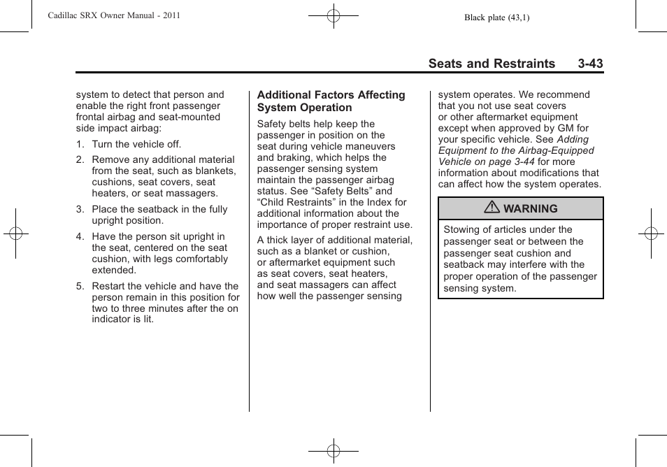 Cadillac 2011 SRX User Manual | Page 107 / 498