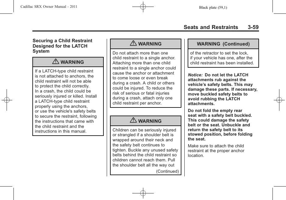 Cadillac 2011 SRX User Manual | Page 123 / 498