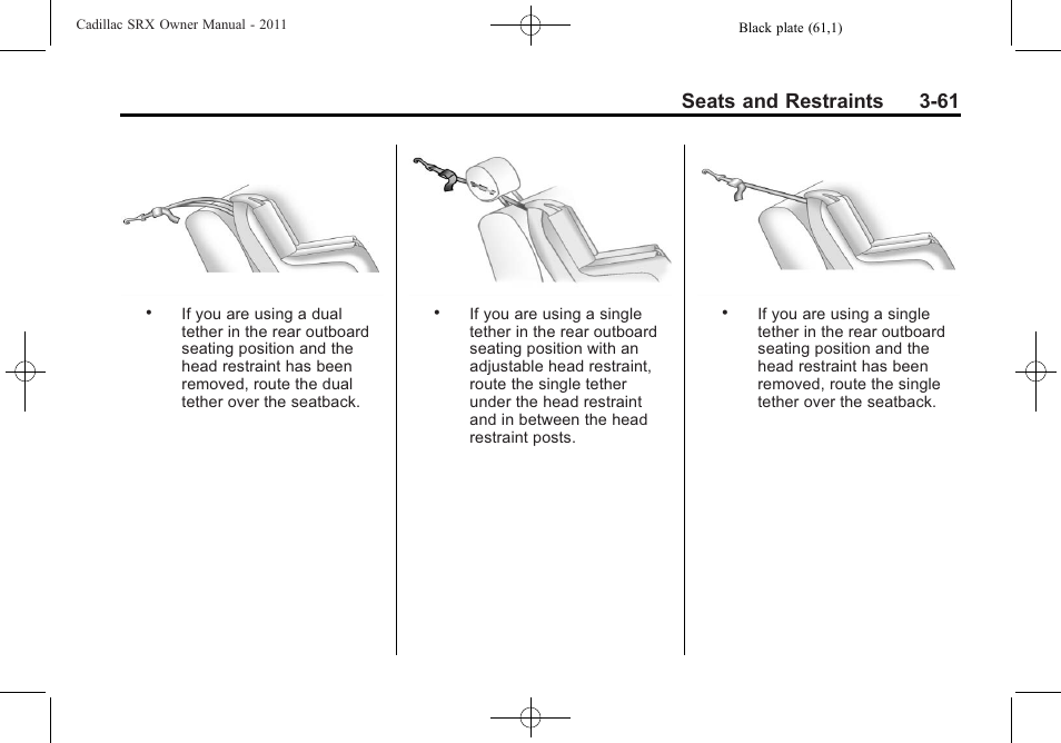 Seats and restraints 3-61 | Cadillac 2011 SRX User Manual | Page 125 / 498