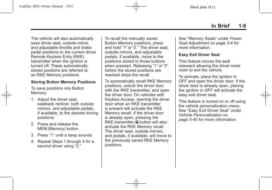 Cadillac 2011 SRX User Manual | Page 15 / 498