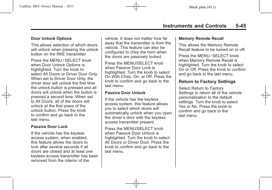 Instruments and controls 5-45 | Cadillac 2011 SRX User Manual | Page 191 / 498