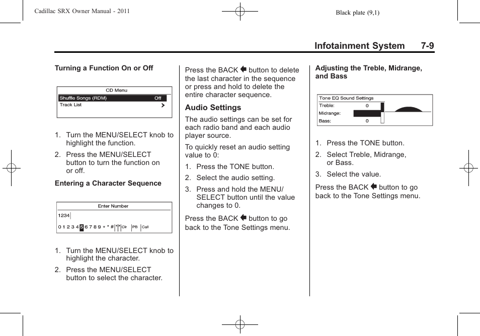 Infotainment system 7-9 | Cadillac 2011 SRX User Manual | Page 213 / 498