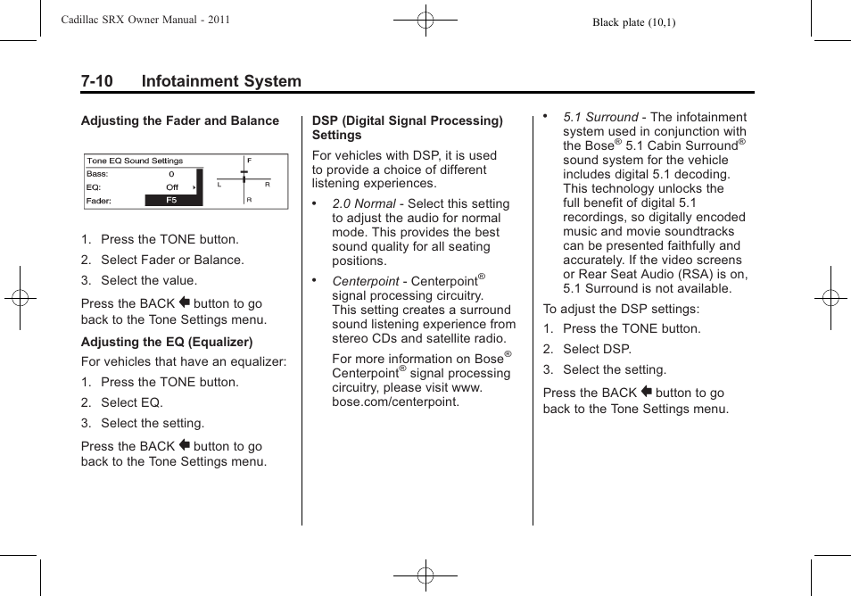 10 infotainment system | Cadillac 2011 SRX User Manual | Page 214 / 498