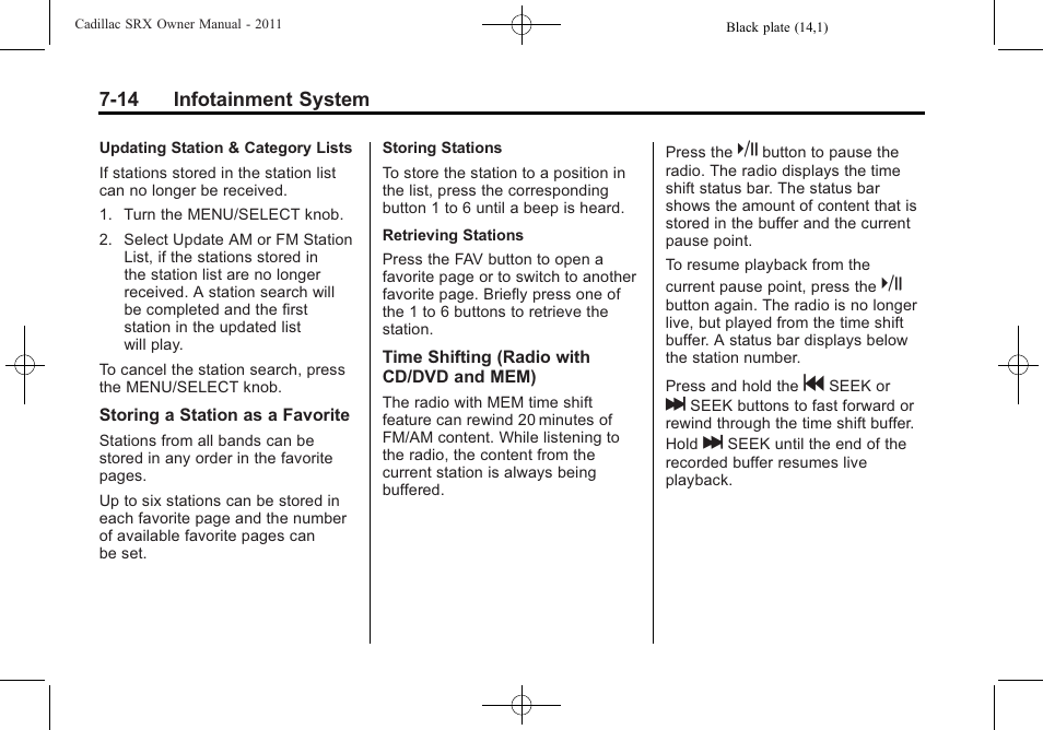 Cadillac 2011 SRX User Manual | Page 218 / 498