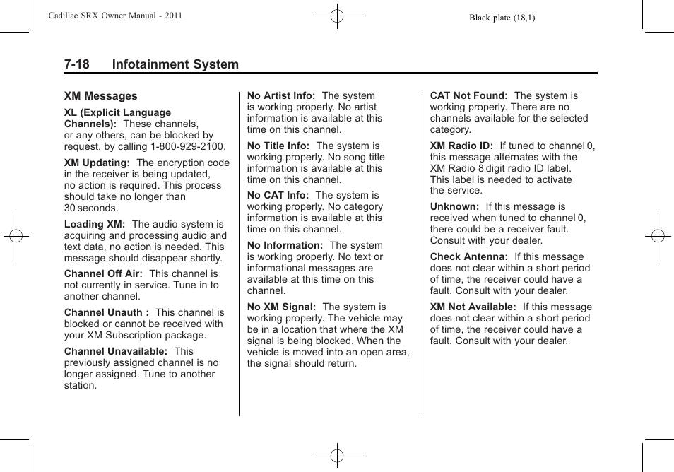 18 infotainment system | Cadillac 2011 SRX User Manual | Page 222 / 498