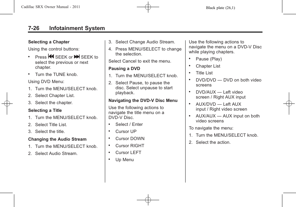 26 infotainment system | Cadillac 2011 SRX User Manual | Page 230 / 498