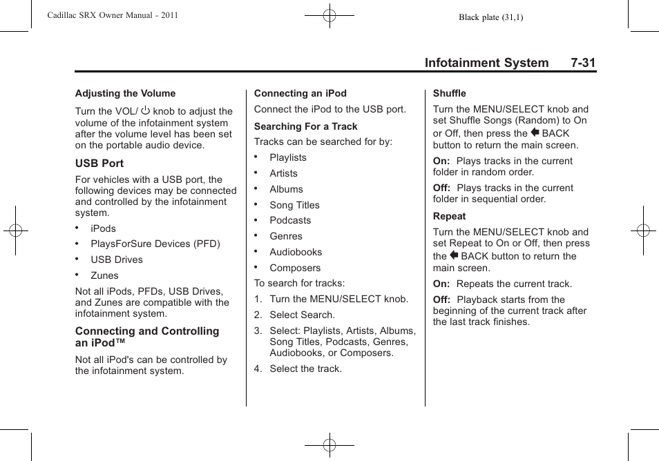 Infotainment system 7-31 | Cadillac 2011 SRX User Manual | Page 235 / 498