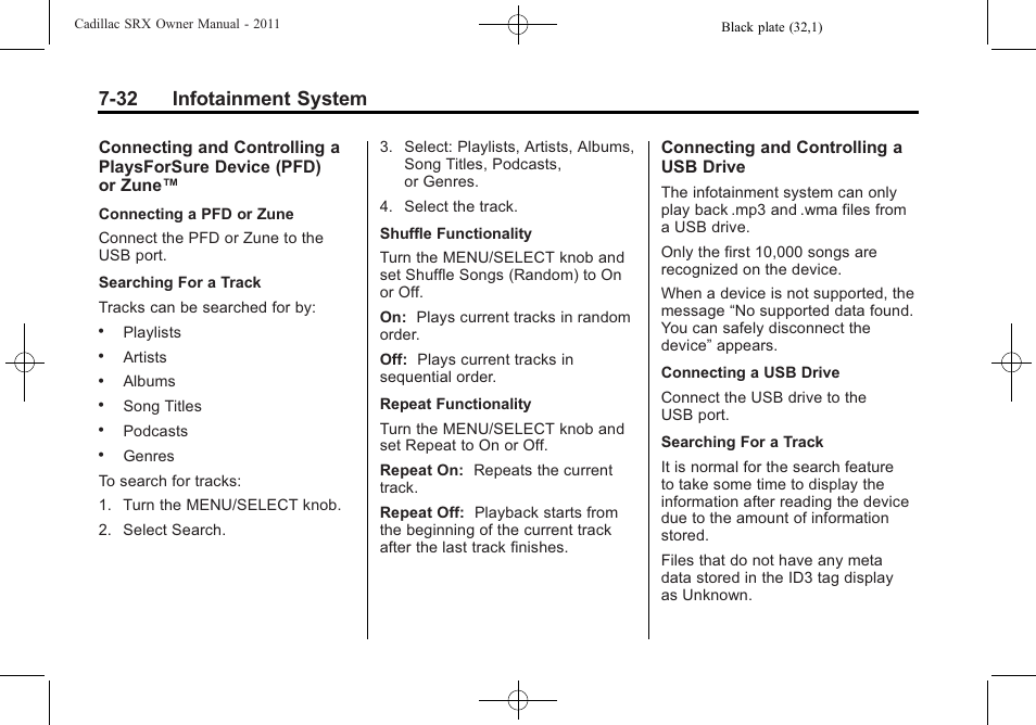 32 infotainment system | Cadillac 2011 SRX User Manual | Page 236 / 498