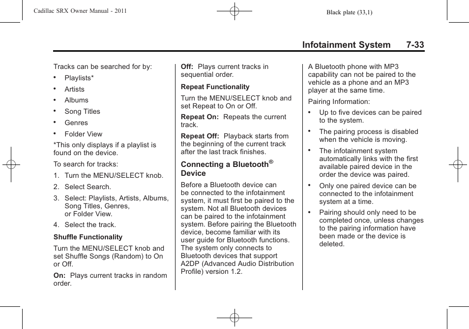 Infotainment system 7-33 | Cadillac 2011 SRX User Manual | Page 237 / 498