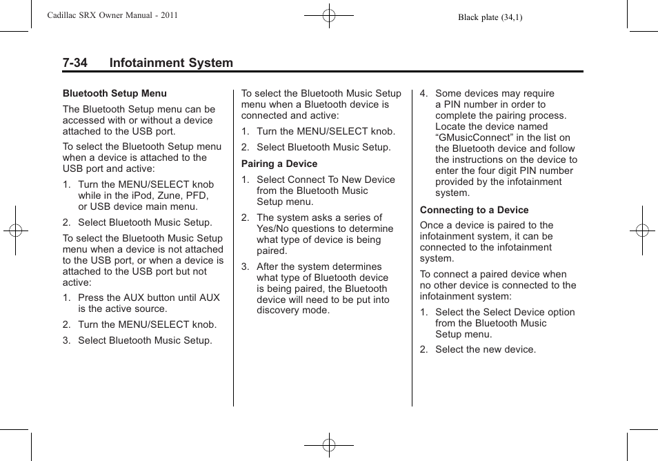 34 infotainment system | Cadillac 2011 SRX User Manual | Page 238 / 498
