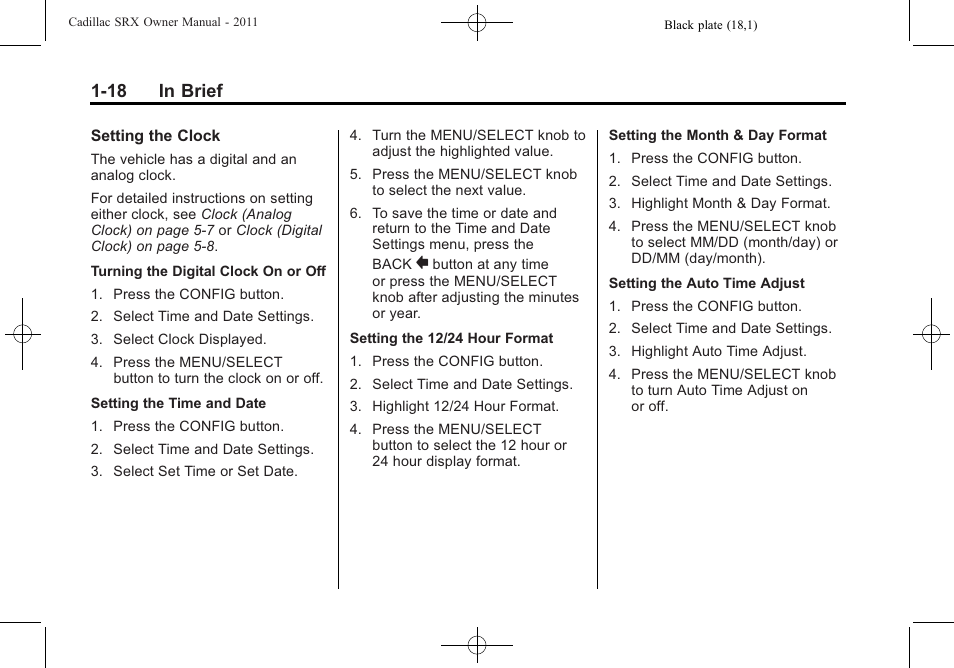18 in brief | Cadillac 2011 SRX User Manual | Page 24 / 498