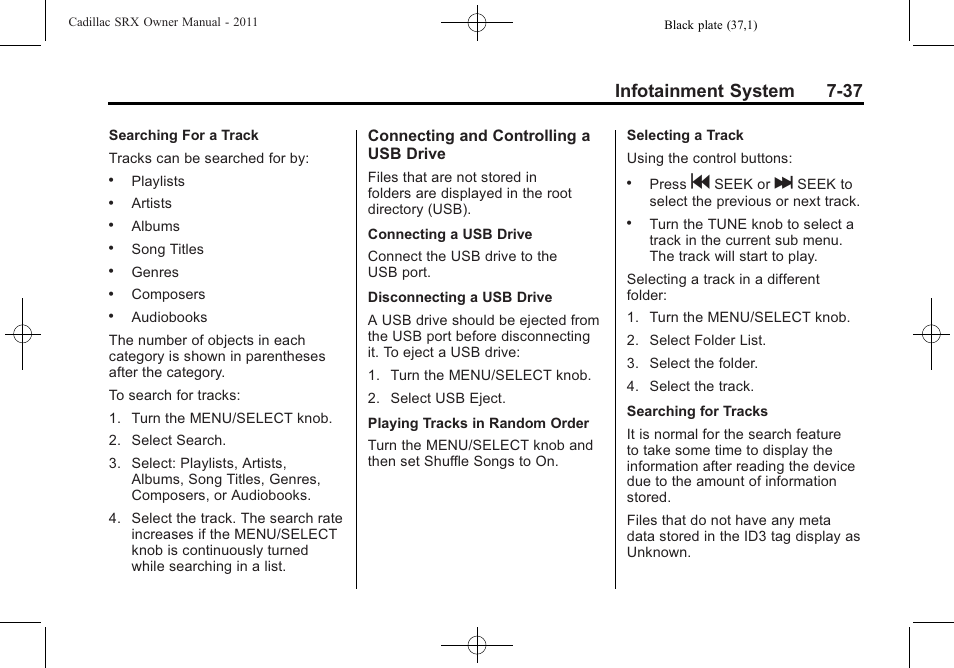 Infotainment system 7-37 | Cadillac 2011 SRX User Manual | Page 241 / 498