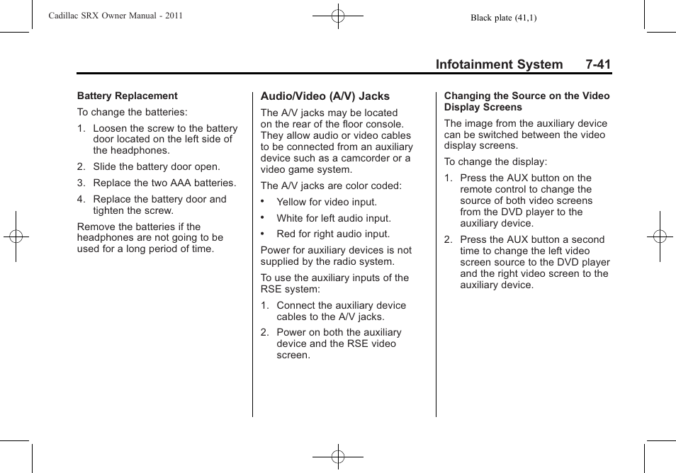 Infotainment system 7-41 | Cadillac 2011 SRX User Manual | Page 245 / 498