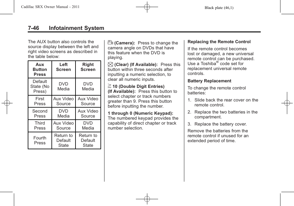 46 infotainment system | Cadillac 2011 SRX User Manual | Page 250 / 498
