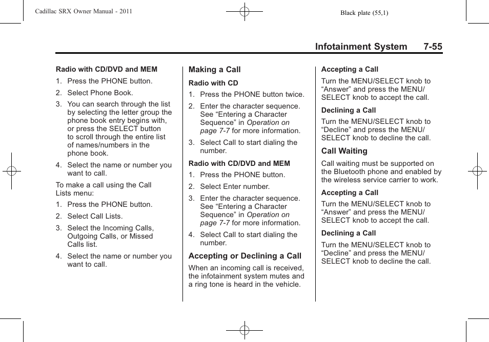 Infotainment system 7-55 | Cadillac 2011 SRX User Manual | Page 259 / 498