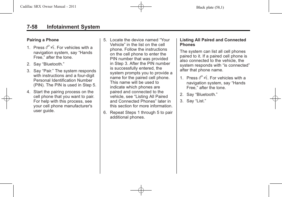 58 infotainment system | Cadillac 2011 SRX User Manual | Page 262 / 498