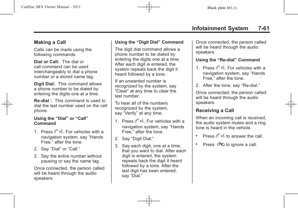 Infotainment system 7-61 | Cadillac 2011 SRX User Manual | Page 265 / 498