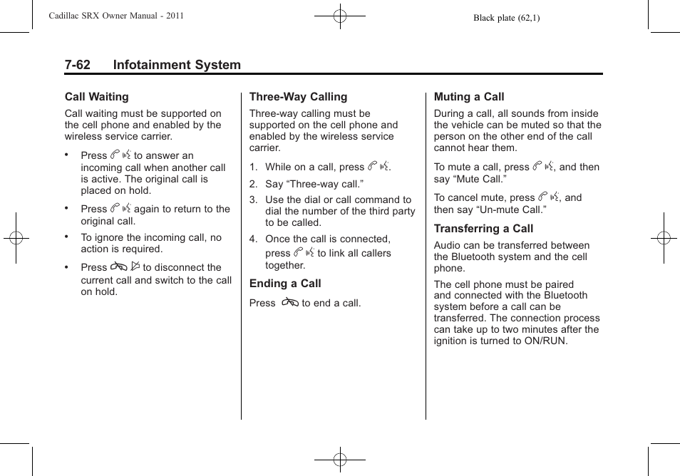62 infotainment system | Cadillac 2011 SRX User Manual | Page 266 / 498