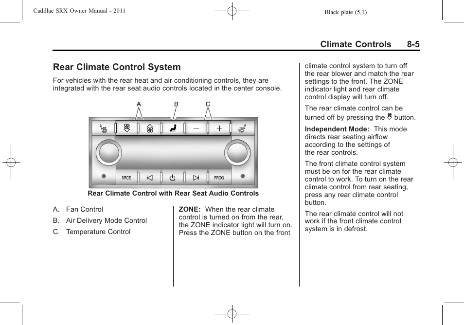 Rear climate control system, Rear climate control, System -5 | Cadillac 2011 SRX User Manual | Page 273 / 498