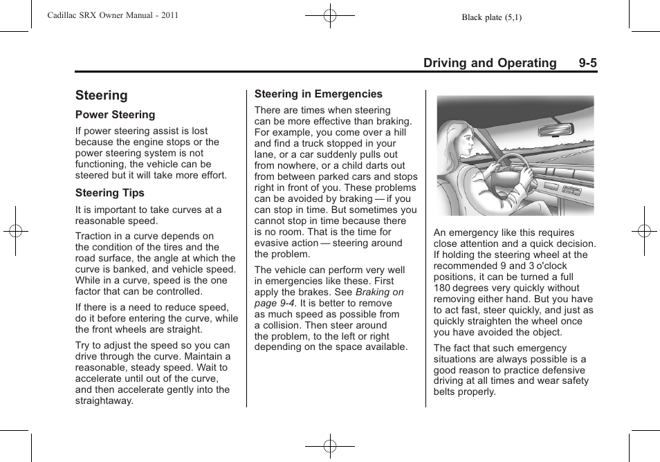 Steering, Steering -5, Parked | Cadillac 2011 SRX User Manual | Page 281 / 498