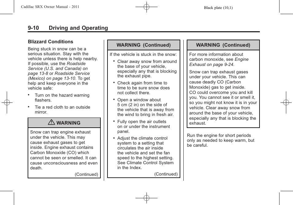 10 driving and operating | Cadillac 2011 SRX User Manual | Page 286 / 498