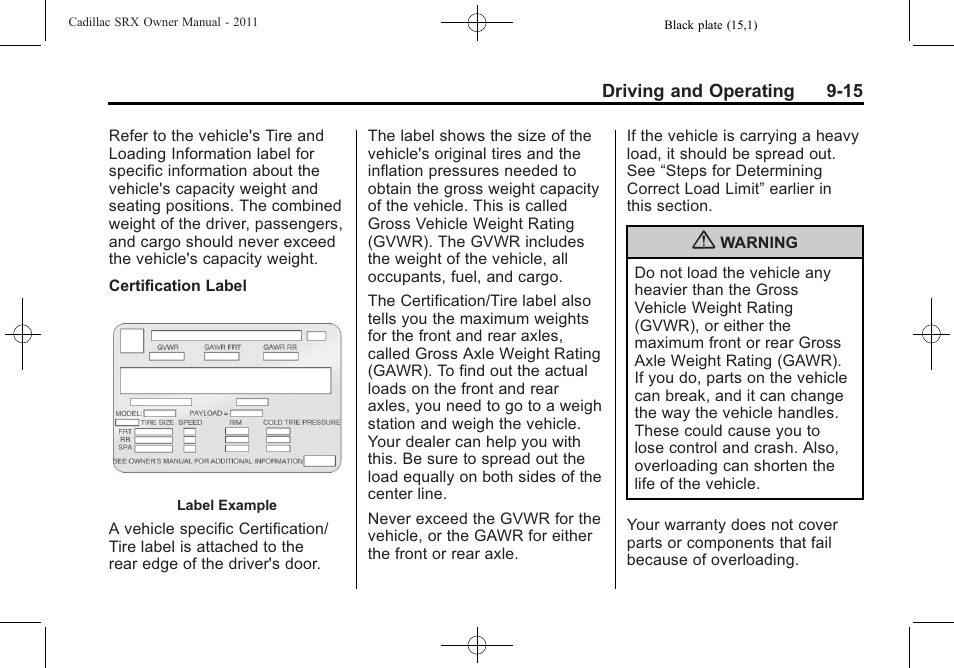 Cadillac 2011 SRX User Manual | Page 291 / 498