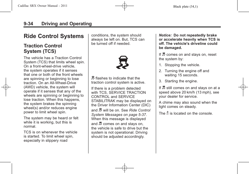 Ride control systems, Traction control system (tcs), Systems -34 | Traction control, System (tcs) -34 | Cadillac 2011 SRX User Manual | Page 310 / 498
