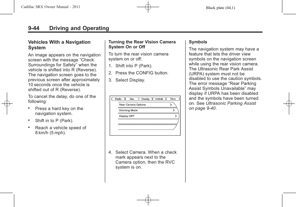 44 driving and operating | Cadillac 2011 SRX User Manual | Page 320 / 498