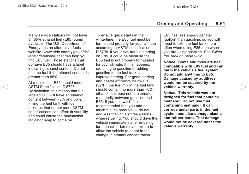 Driving and operating 9-51 | Cadillac 2011 SRX User Manual | Page 327 / 498