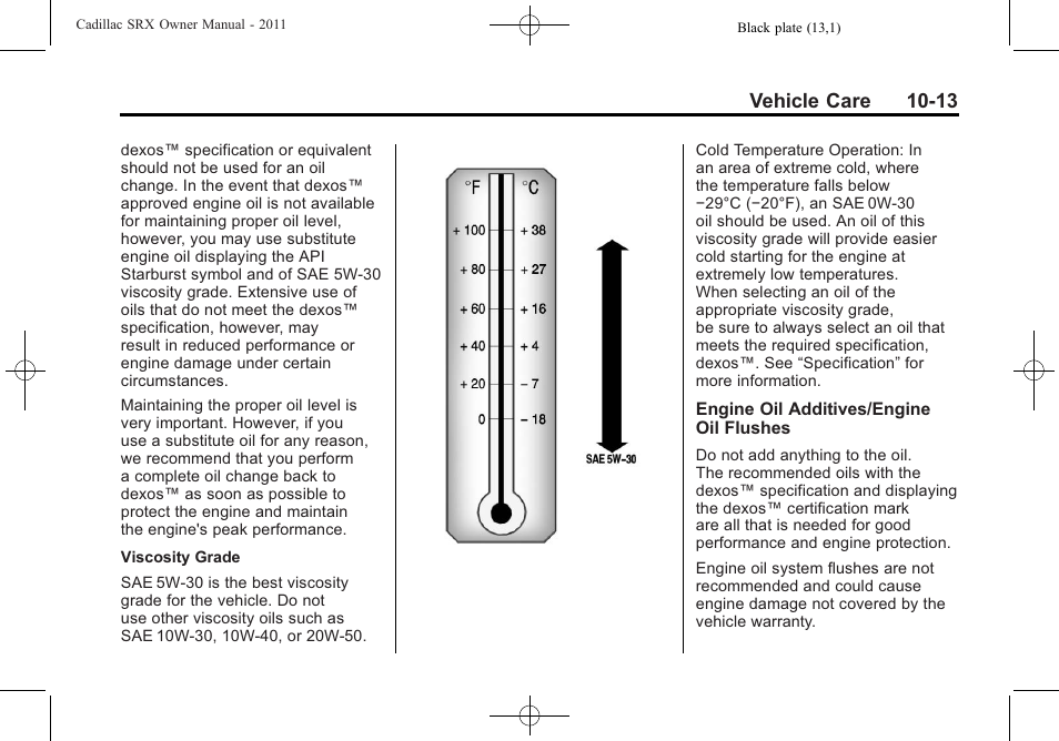 Vehicle care 10-13 | Cadillac 2011 SRX User Manual | Page 351 / 498