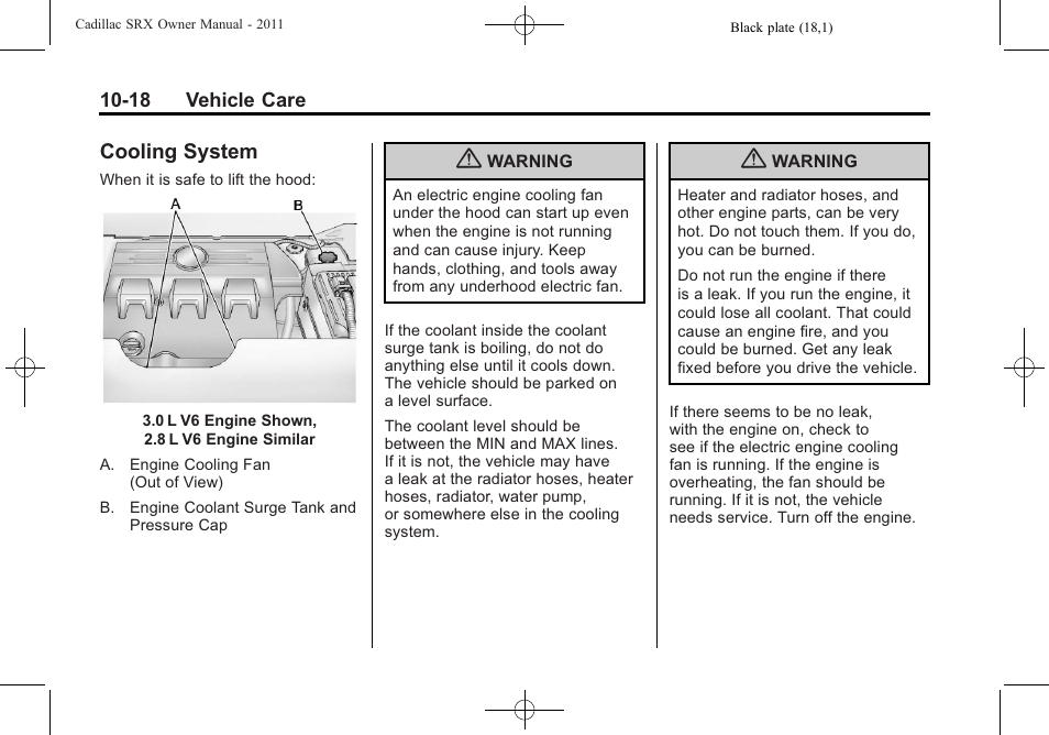Cooling system, Cooling system -18 | Cadillac 2011 SRX User Manual | Page 356 / 498