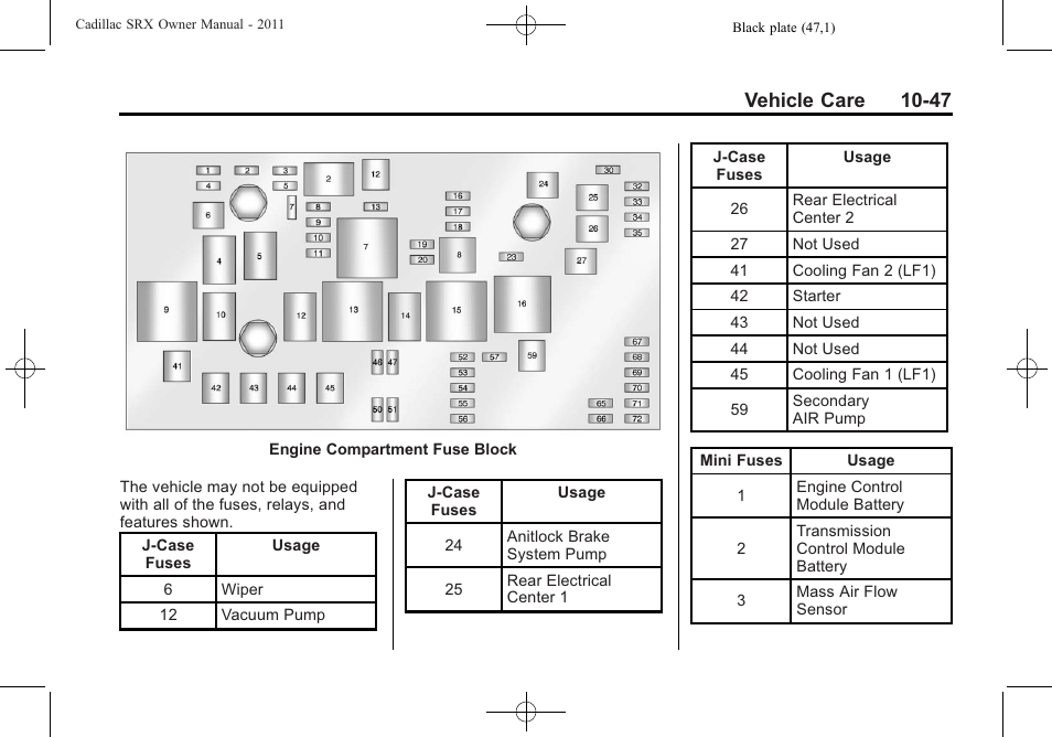 Vehicle care 10-47 | Cadillac 2011 SRX User Manual | Page 385 / 498