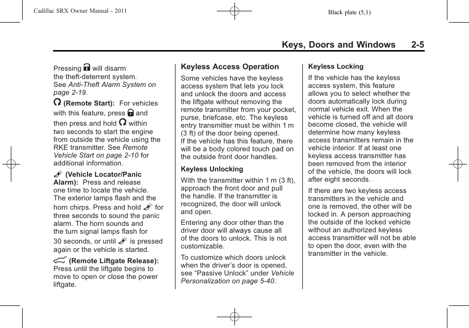 Cadillac 2011 SRX User Manual | Page 39 / 498
