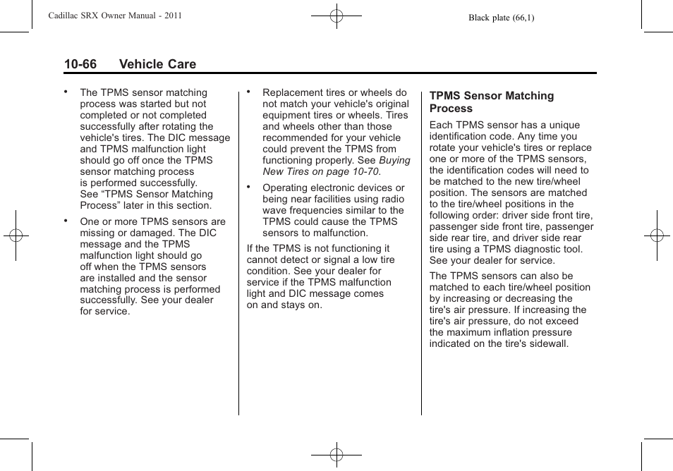 66 vehicle care | Cadillac 2011 SRX User Manual | Page 404 / 498