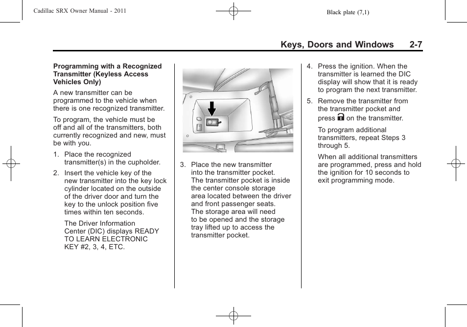 Keys, doors and windows 2-7 | Cadillac 2011 SRX User Manual | Page 41 / 498