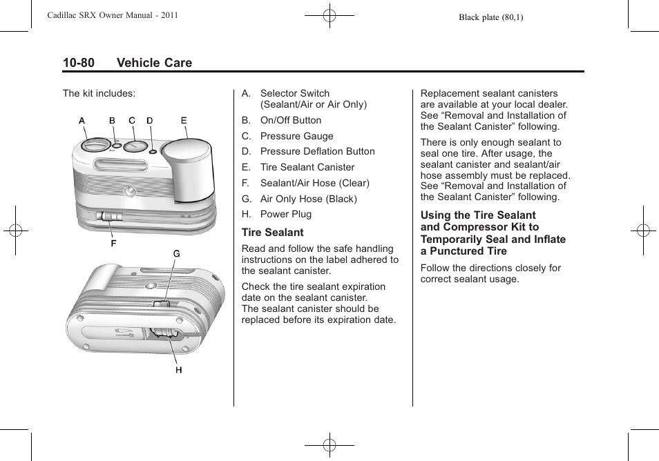 80 vehicle care | Cadillac 2011 SRX User Manual | Page 418 / 498