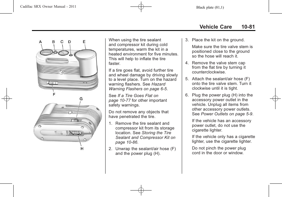 Vehicle care 10-81 | Cadillac 2011 SRX User Manual | Page 419 / 498