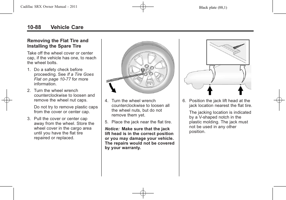 88 vehicle care | Cadillac 2011 SRX User Manual | Page 426 / 498
