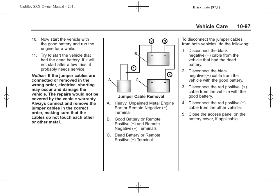 Vehicle care 10-97 | Cadillac 2011 SRX User Manual | Page 435 / 498