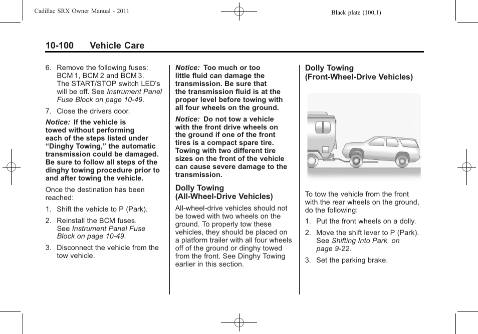 100 vehicle care | Cadillac 2011 SRX User Manual | Page 438 / 498
