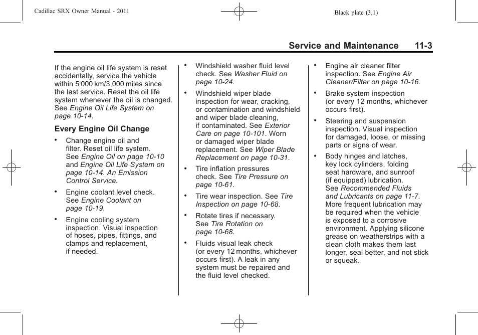 Service and maintenance 11-3 | Cadillac 2011 SRX User Manual | Page 451 / 498